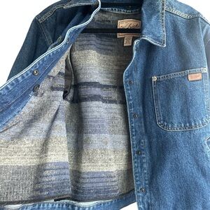 Vintage Navajo/Western Woolrich Blue Denim Jacket with Gray Lining